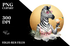 Zebra in Beachwear with Cocktail PNG Product Image 2