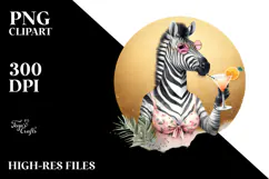 Watercolor Zebra with Beachwear Cocktail PNG Product Image 2