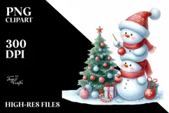 Cute Baby Snowman Decorating Christmas Tree PNG Product Image 2