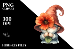 Watercolor GNOME with Nasturtium PNG Product Image 2