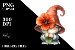 Watercolor GNOME with Nasturtium PNG Product Image 2