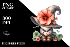 Cute GNOME with Big Hat and Nasturtium PNG Product Image 2
