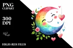 Colorful Smiling Half Moon with Hearts PNG Product Image 2
