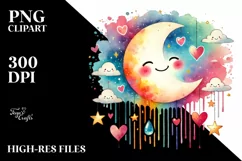 Colorful Smiling Half Moon with Hearts PNG Product Image 2