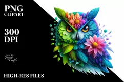 Vibrant Owl with Flowers PNG Product Image 1