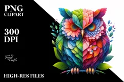 Vibrant Owl with Flowers PNG Product Image 1