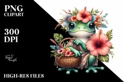 Cute Baby Frog Hibiscus Bouquet Clipart Product Image 3