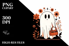 Retro Simple Ghost with Purse Holding Cocktail PNG Product Image 3