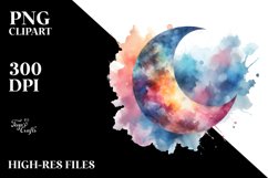 Colorful Watercolor Moon Abstract | Sublimation | Clipart Product Image 3