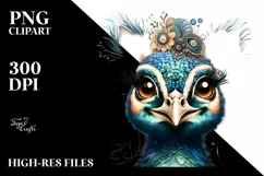Detail Peacock Portrait Boho Vintage Diva | Clipart Product Image 3