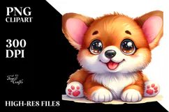 Cute Cartoon Pembroke Welsh Corgi with Big Eyes PNG Product Image 2