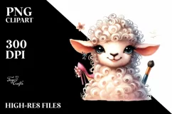 Funny Detailed Lamb Watercolor Summer Sticker Clipart Product Image 3