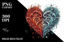 Vintage Hand-Drawn Heart on Fire and Ice, Summer PNG Product Image 2