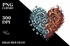 Vintage Hand-Drawn Heart on Fire and Ice, Summer PNG Product Image 2