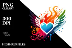 Colorful Heart with Wings PNG Product Image 2
