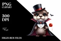 Funny Vampire Otter Baby Watercolor Clipart Product Image 3