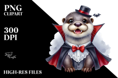 Funny Watercolor Otter Vampire Clipart Product Image 2