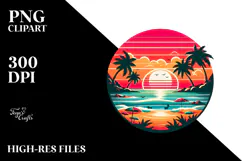 Retro Tropical Beach Sunset PNG Product Image 2