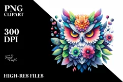 Vibrant Owl with 3D Flowers PNG Product Image 1