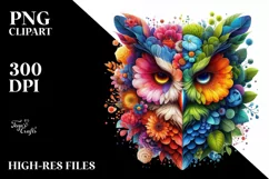 Vibrant Owl with 3D Flowers PNG Product Image 1