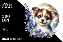 Watercolor Delphinium Moon Baby Dog Sticker Product Image 1