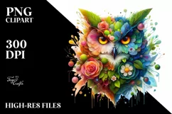 Vibrant Owl with Flowers PNG Product Image 1