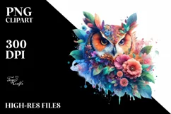Vibrant Owl with Flowers, PNG Product Image 3