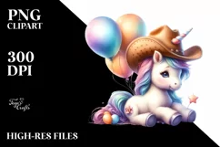 Cute Baby Unicorn with Cowboy Hat | Clipart Product Image 3