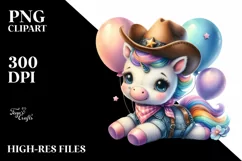 Cute Baby Unicorn with Cowboy Hat | Clipart Product Image 3