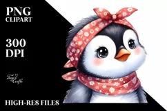 Watercolor Penguin Thoughtful Bandana Clipart Product Image 1