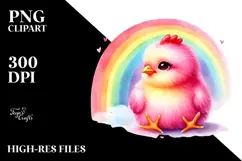 Cute Pink-ish Chicken on Rainbow PNG Product Image 2