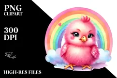 Cute Pink-ish Chicken on Rainbow PNG Product Image 2