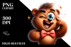 Goofy Cartoon Bear with Bow Tie PNG Product Image 2