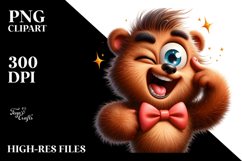Goofy Cartoon Bear with Bow Tie PNG Product Image 2