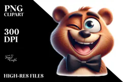 Goofy Cartoon Bear with Bow Tie PNG Product Image 2