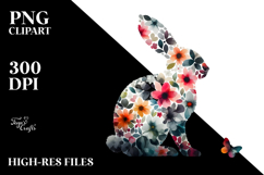 Silhouette Bunny Sitting, Abstract Flower PNG Product Image 2