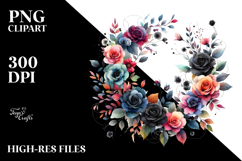 Colorful Floral Black Roses Frame PNG Product Image 2