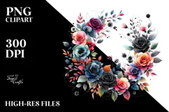 Colorful Floral Black Roses Frame PNG Product Image 2