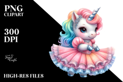 colorful Baby Unicorn with Ballroom Dancer Gown, PNG Product Image 2