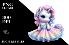 colorful Baby Unicorn with Ballroom Dancer Gown, PNG Product Image 2