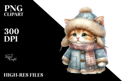 Watercolor Baby Cat in Winter Clothes PNG Product Image 2
