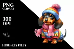 Cute Dachshund with Winter Outfit PNG Product Image 1