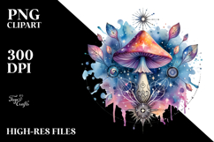 Vibrant Celestial Mushroom Tarot, Watercolor PNG Product Image 2