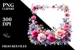 Colorfull Floral Frame with Pink Roses PNG Product Image 1
