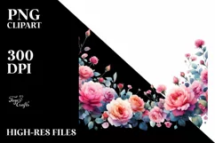 Colorfull Floral Frame with Pink Roses PNG Product Image 3