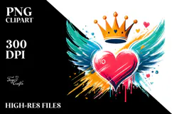 Simple Heart with Wings and Crown PNG Product Image 2