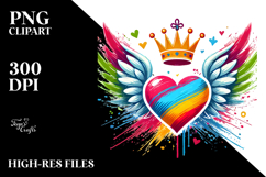 Colorful Heart with Wings and Crown PNG Product Image 2