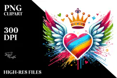 Colorful Heart with Wings and Crown PNG Product Image 2
