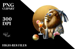 Beachwear Lion Drinking Cocktail PNG Product Image 2