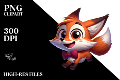 Silly Cartoon Fox with Bow Tie PNG Product Image 2